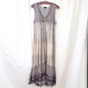 Komarov Ombre Charmeuse Dress & Chiffon Jacket Oyster Smoke PXL